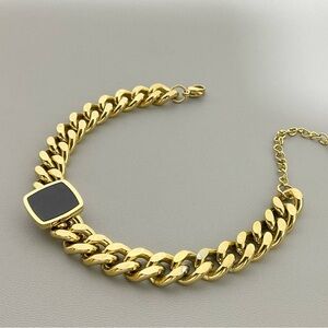 Gold Chain Bracelet with Black Accent